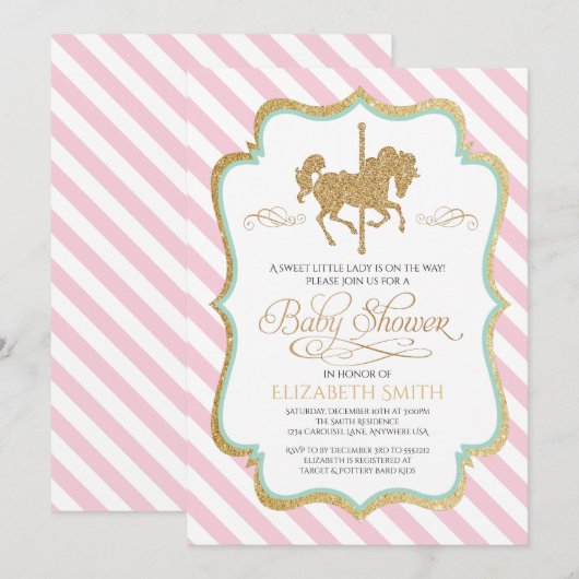 Draaimolentje Baby Shower Uitnodiging (Voorkant / Achterkant)