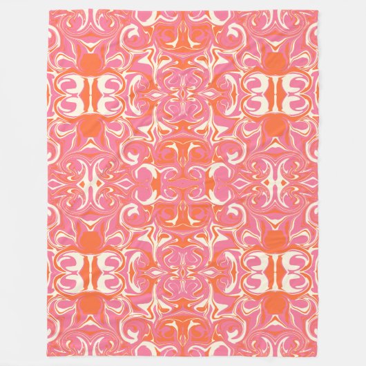 Draaipatroon in roze, Sinaasappel en crème Fleece Deken (Voorkant)