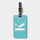 Draaipatroon, turquoise, met monogram bagagelabel (Voorkant verticaal)