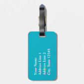 Draaipatroon, turquoise, met monogram bagagelabel (Achterkant verticaal)