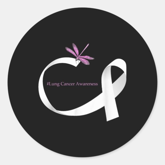 Draairy White Ribbon Lung Cancer Awareness Ronde Sticker (Voorkant)