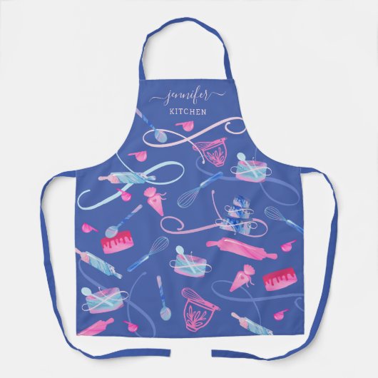 Draaiswerktuigen en gereedschap voor roze blauwe m schort (Voorkant)