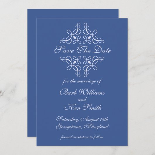 Draait in Blauw sparen de Datum Save The Date (Voorkant / Achterkant)