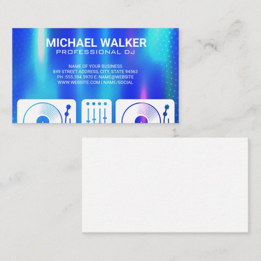 Draaitafels | DJ | Muziek | Blauw Metallic Abstrac Visitekaartje (Voorkant / Achterkant)