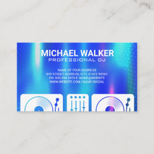 Draaitafels   DJ   Muziek   Blauw Metallic Abstrac Visitekaartje
