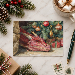 Draak bij de kerstboom briefkaart