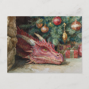 Draak bij de kerstboom briefkaart