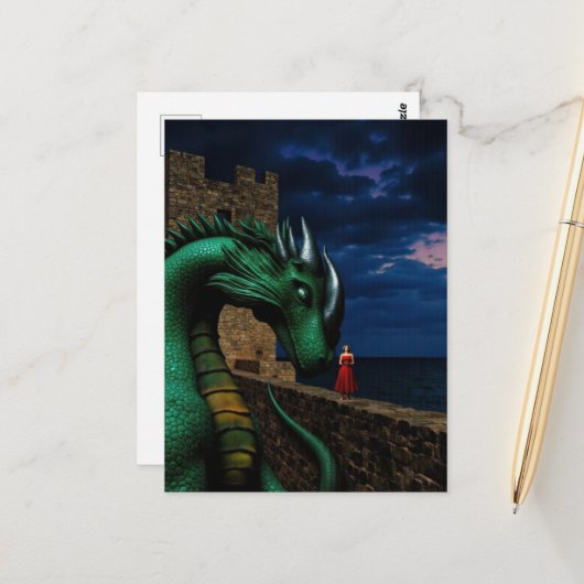 Draak bij het Kasteel Briefkaart (Voorkant / Achterkant in situ)