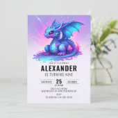 Draak Blauw Roze Verjaardagsfeest Kaart (Staand voorkant)