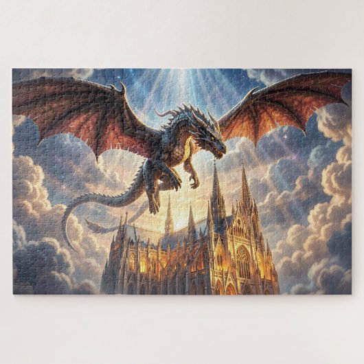 Draak boven kathedraal legpuzzel (Horizontaal)