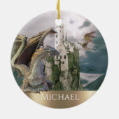 Draak Bronzen Kasteel Fantasy Gepersonaliseerd Keramisch Ornament (Achterkant)