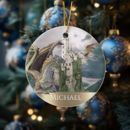 Draak Bronzen Kasteel Fantasy Gepersonaliseerd Keramisch Ornament