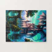 Draak die kasteel beschermt legpuzzel (Horizontaal)