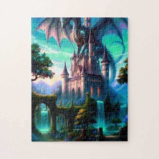 Draak die kasteel beschermt legpuzzel (Verticaal)