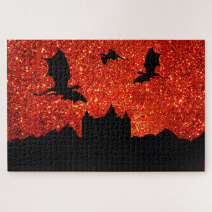 Draak die, zonsopgang/zonsondergang/het kasteel legpuzzel