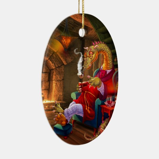 Draak door het vuur keramisch ornament (Rechts)