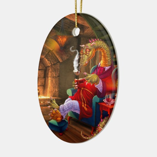 Draak door het vuur keramisch ornament (Links)