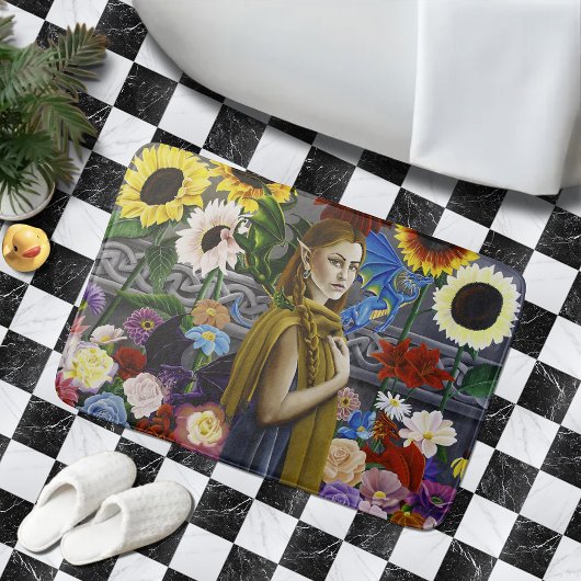 Draak Elf Meisje Betoverde Bloementuin Fantasie Badmat
