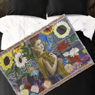 Draak Elf Meisje Betoverde Bloementuin Fantasie Deken