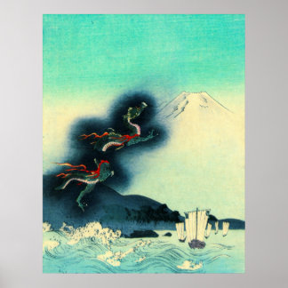 Draak en berg Fuji 1910 Poster