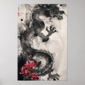 Draak en bloemen Traditionele Japanse Art Brush Poster (Voorkant)