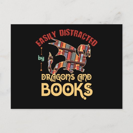 Draak en boeken briefkaart (Voorkant)
