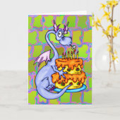 Draak en de Cake van de Verjaardag Kaart (Gele Bloem)