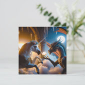 Draak en Eenhoorn In Liefde Fantasie Feestdagenkaart (Staand voorkant)