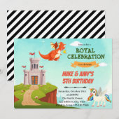 Draak en eenhoorn verjaardag thema feestdagenkaart (Voorkant / Achterkant)