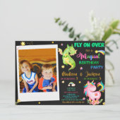 Draak en eenhoorn verjaardagsuitnodiging jongen &  kaart (Staand voorkant)