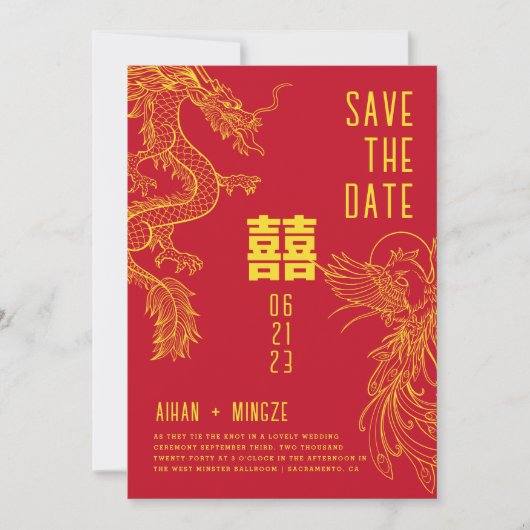 Draak en Fenghuang Save the Date Kaart (Voorkant)