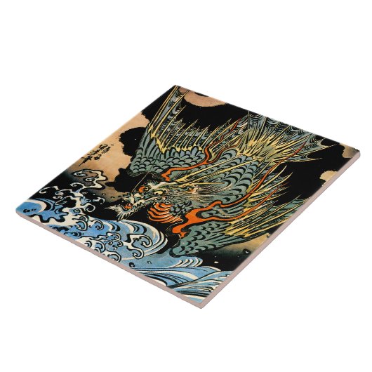 Draak en golven I Tegeltje (Zijkant)