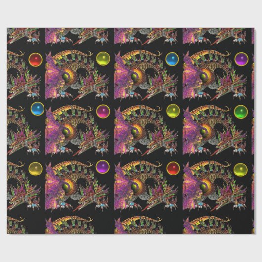 DRAAK EN KLEURRIJKE EDELSTENEN CADEAUPAPIER (Vlak)