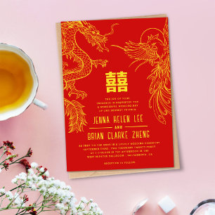 Draak en Phoenix Dubbel Geluk Goud+Rood Kaart