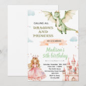 Draak en prinses verjaardagsfeest uitnodiging (Voorkant / Achterkant)