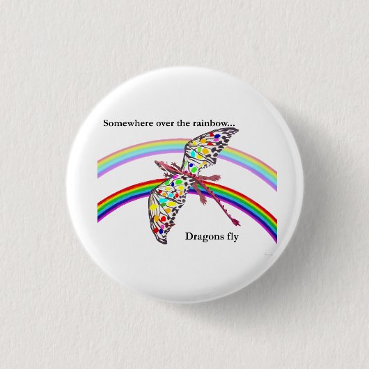 Draak en regenboog ronde button 3,2 cm (Voorkant)