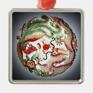 Draak en stencil metalen ornament