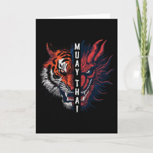 Draak En Tijger Hoofd Muay Thai Kickboksen Kunst Kaart