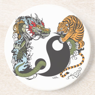 draak en tijger yin yang symbool zandsteen onderzetter