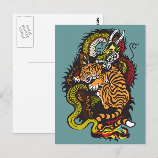 draak en tijgergevecht briefkaart (Voorkant / Achterkant)