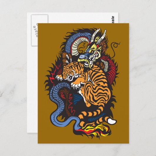 draak en tijgergevecht briefkaart (Voorkant / Achterkant)
