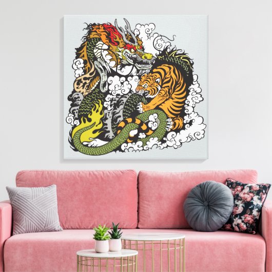 draak en tijgergevecht canvas afdruk (Insitu (Woonkamer))