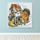 draak en tijgergevecht canvas afdruk (Insitu (Houten vloer))