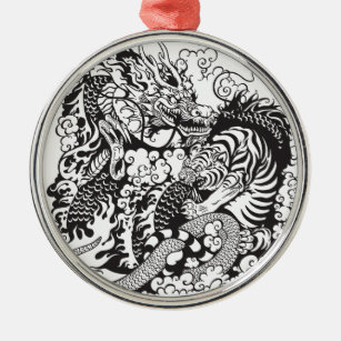 draak en tijgergevecht metalen ornament
