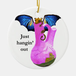 draak en vase keramisch ornament