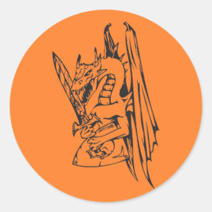 Draak en zwaard ronde sticker