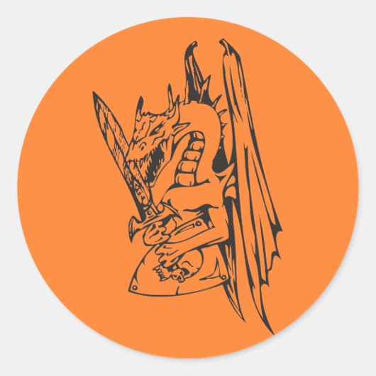 Draak en zwaard ronde sticker (Voorkant)