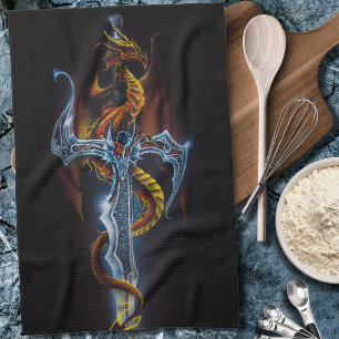 Draak en zwaard theedoek