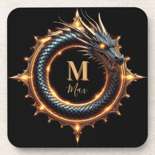 🐉 Draak Fantasy Symbool Met Aangepaste Naam Voor Bier Onderzetter