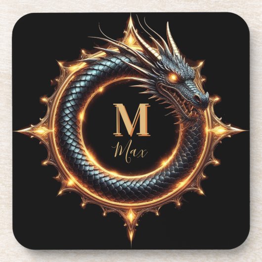 🐉 Draak Fantasy Symbool Met Aangepaste Naam Voor Bier Onderzetter (Voorkant)